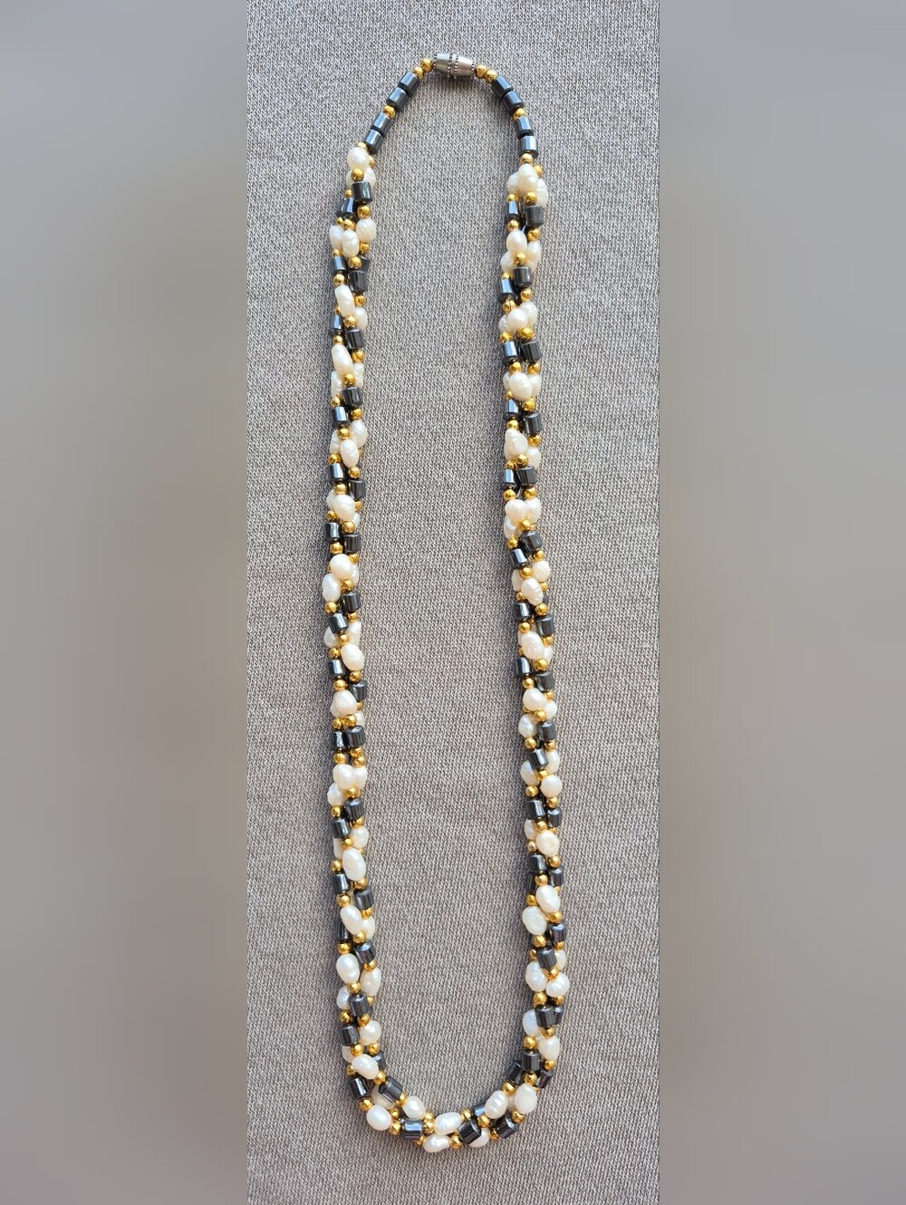 Gold, White & Black Beaded Women's Necklace